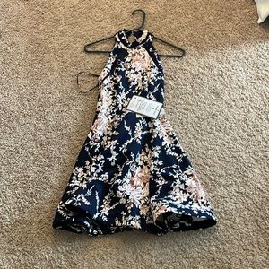 B Darlin size one/two dress in navy with cream and pink floral-NWT
